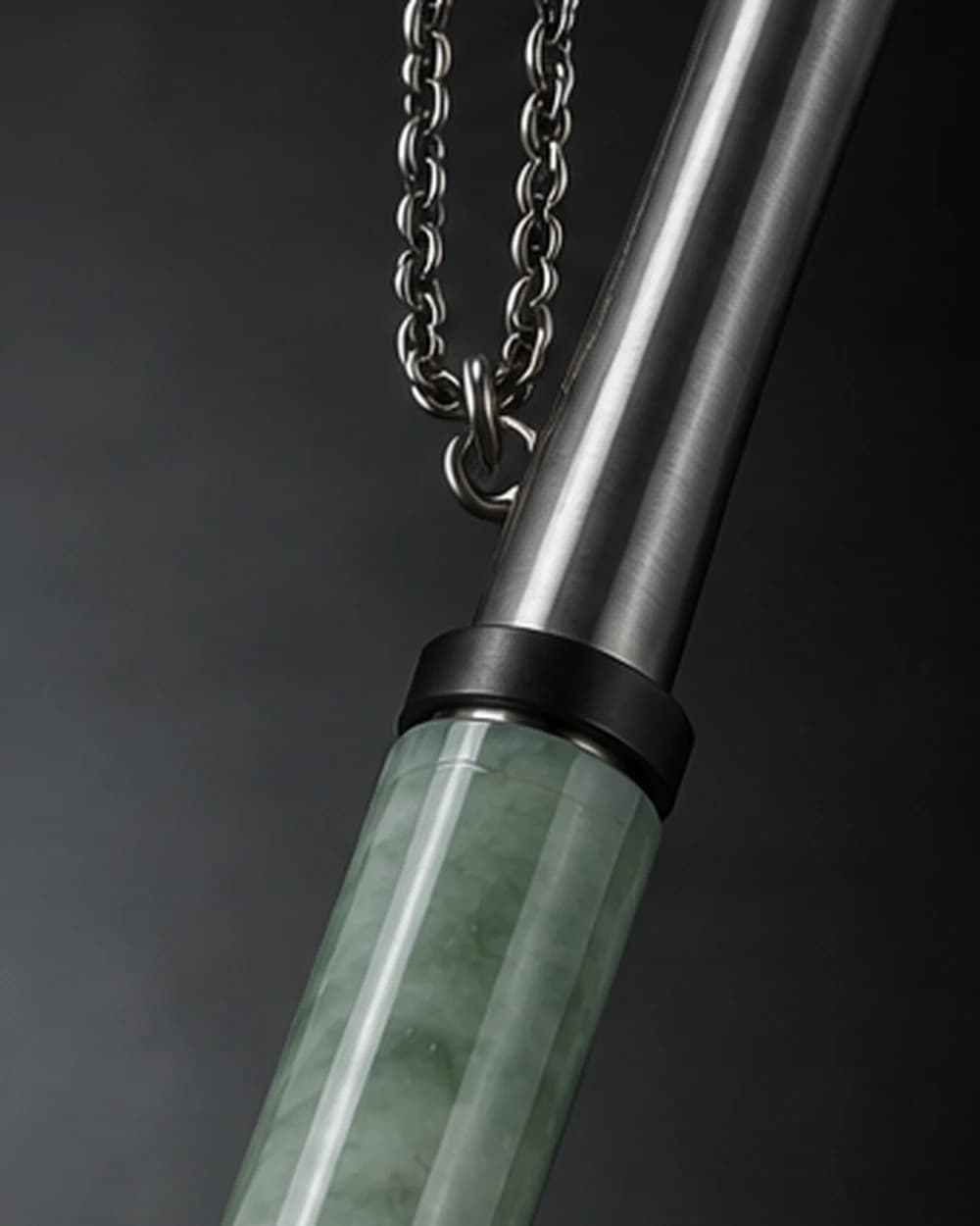 Grade-A jadeite hookah mouthpiece with a brushed titanium stem, on a titanium chain